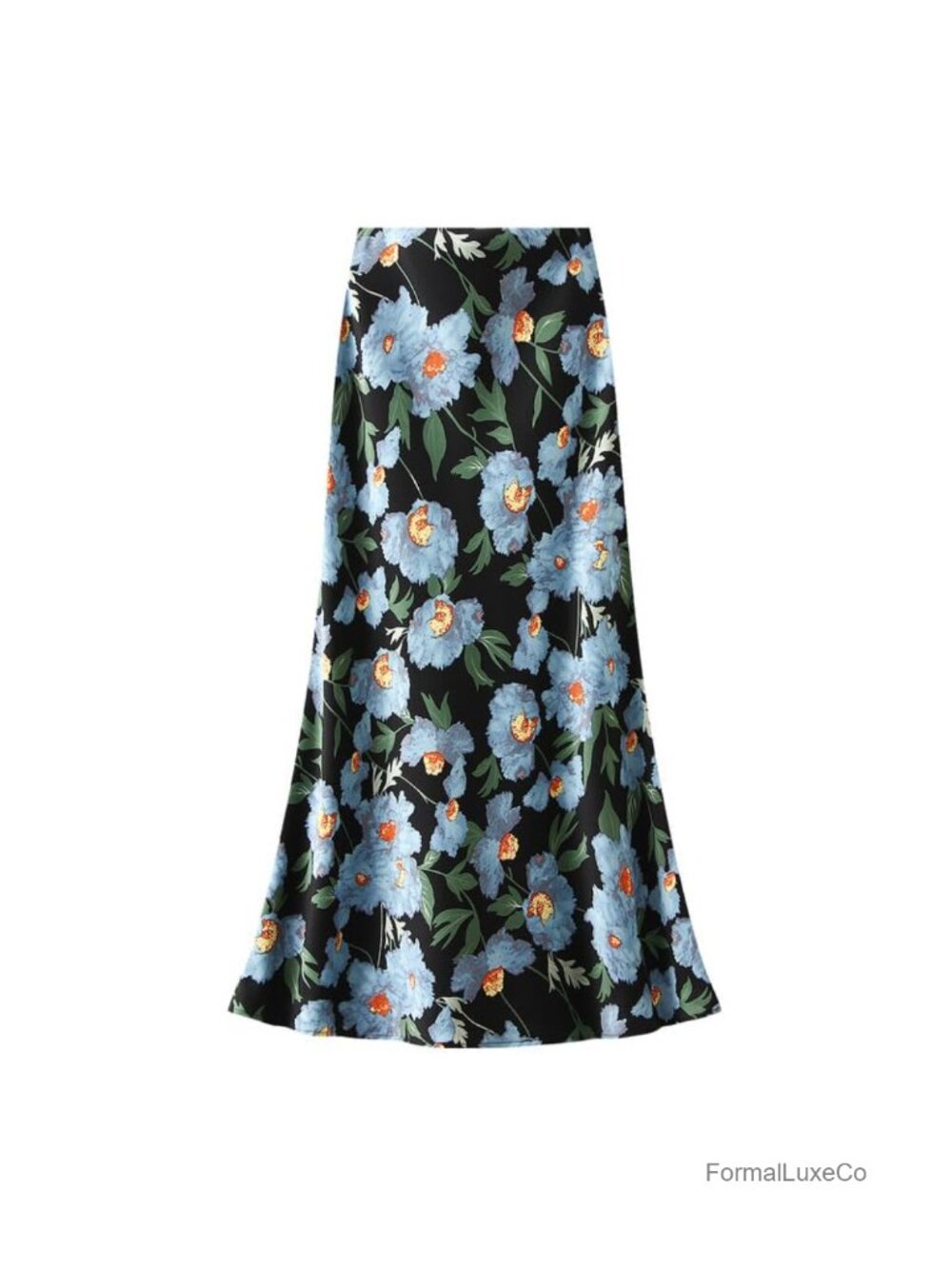 Satin Silk Mermaid Maxi Skirt Hidden Elastic Waist Flowy A-Line Cocktail